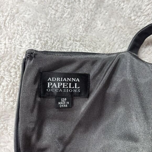 Adrianna Papell Women Sheath Cocktail Dress 12P Gray Ruched Bodice Lace Trim - Picture 10 of 15